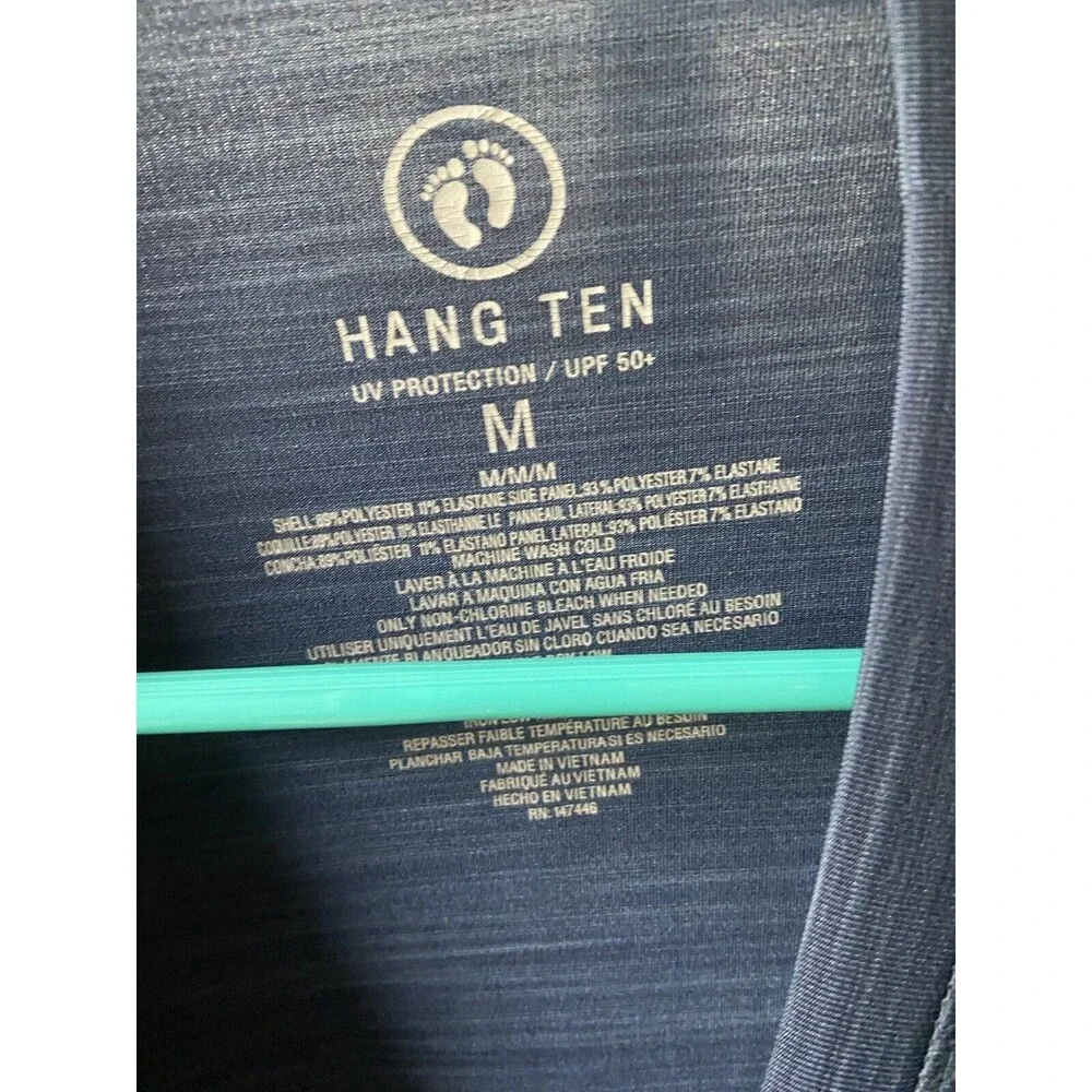 Hang Ten Swim Shirt Mens Med Blue Gray Long Sleeve Pocket Active UPF 50+ Surfing